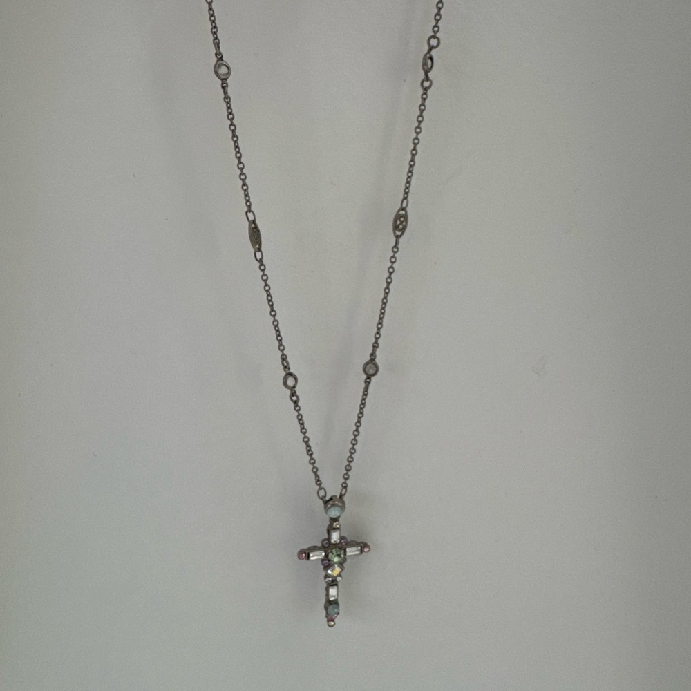 Sorrelli Silver and Pink Cross Necklace